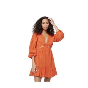 L SPACE Feelin Fine Midi Dress Cutout Sides  Tie  Orange Medium Sexy
